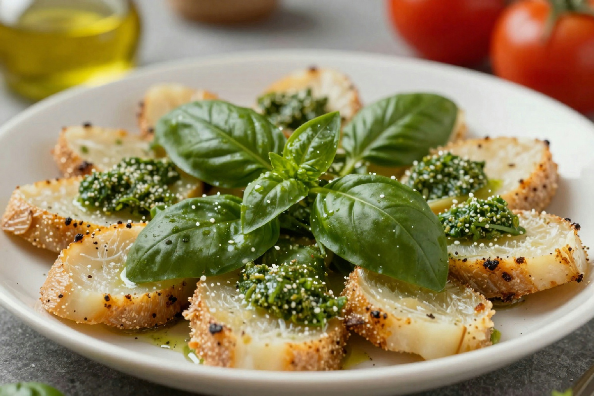 Picagge liguri condite con pesto fresco e ingredienti tradizionali della cucina ligure